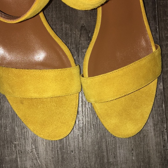 Aquatalia Yellow Suede Leather Heeled Ankle Sandals with Buckle - Picture 5 of 9
